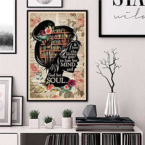 Poster verticale Books Into The Library, con scritta in lingua inglese Girl Love Books, arte da parete vintage per amanti dei libri, poster di dizionario per pub, bar, decorazione per la casa