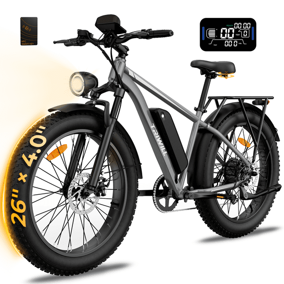 TRIWILL 26"Electric Bike for Adults, 750W Rated E-Mountain Bicycle, 28MPH Class 3 Fat Tire Ebike, 48V 15Ah Removable Battery, 7 Speed and Front Suspension with Rear Rack, UL2849