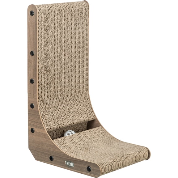 TRIXIE 17.7" L-Shaped Cat Scratching Board with Catnip & Silvervine, Reversible Corrugated Cardboard Scratcher with Built-In Ball Toy, Multi-Angle Scratch Pad