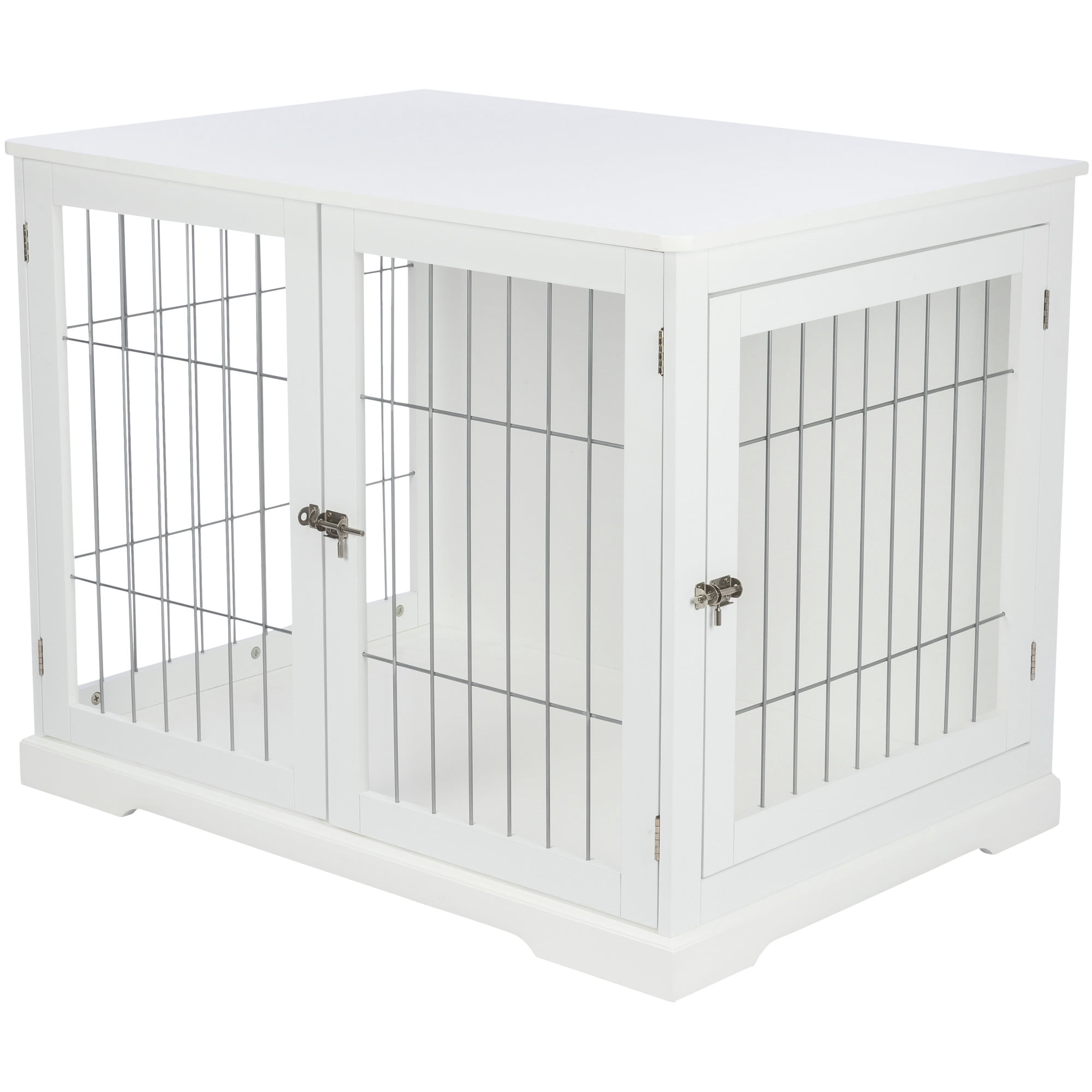 TRIXIE 38.7" Dog Crate, Wooden Indoor Kennel Furniture for Large Dogs Up to 66 lb, White