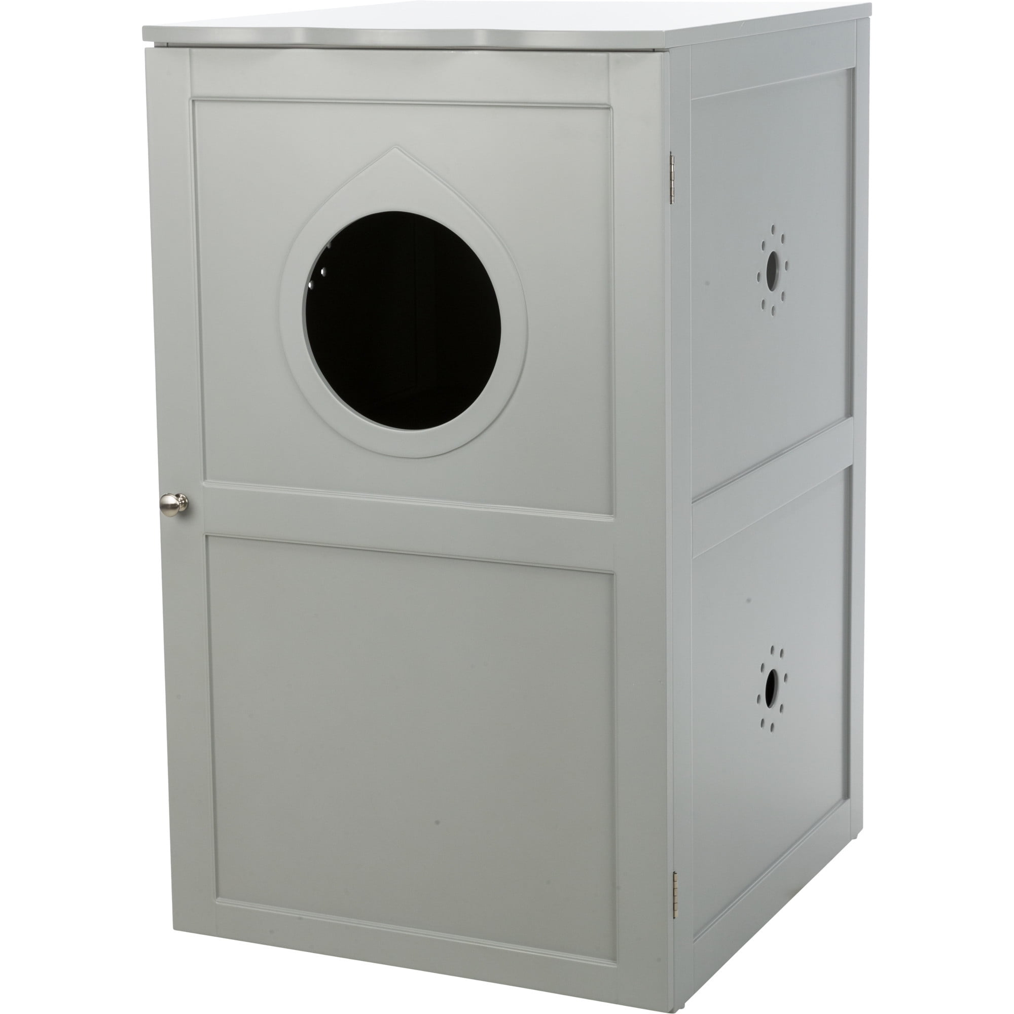 Gray 2-Story Wooden Cat Litter Box Enclosure