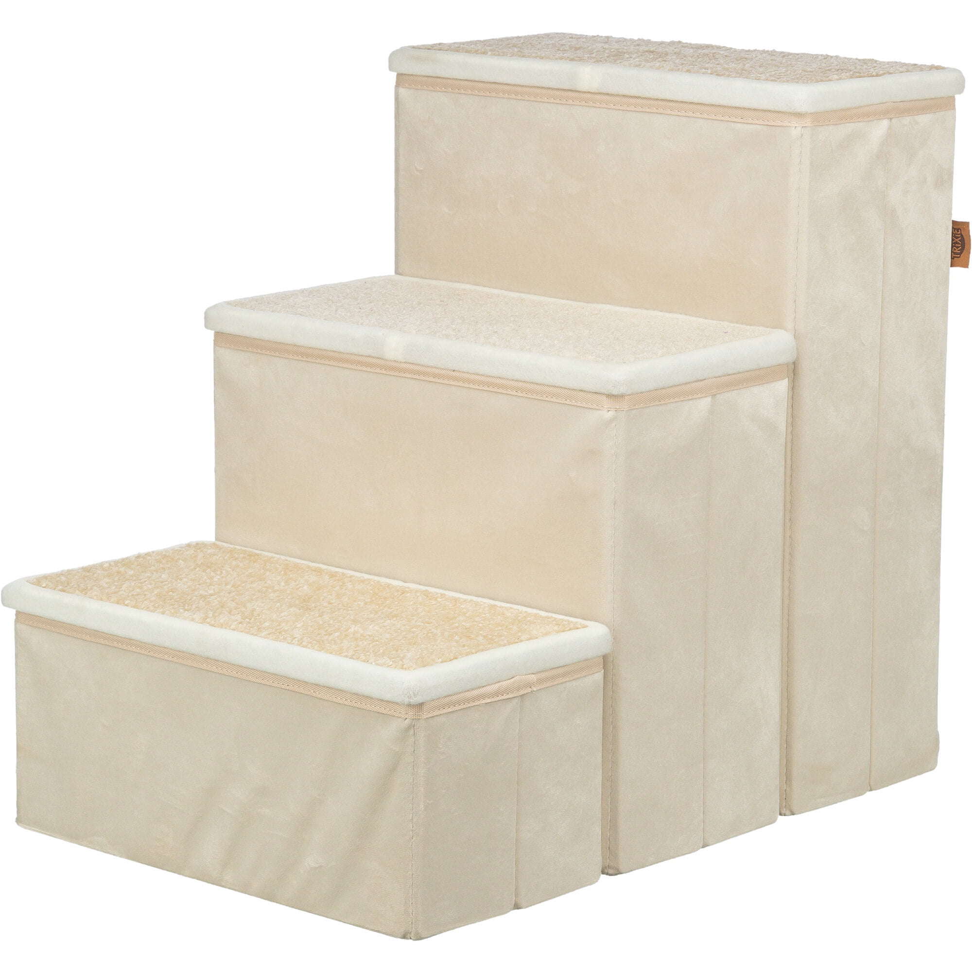 TRIXIE 3-Step Foldable Velour Pet Stairs with Storage, Beige