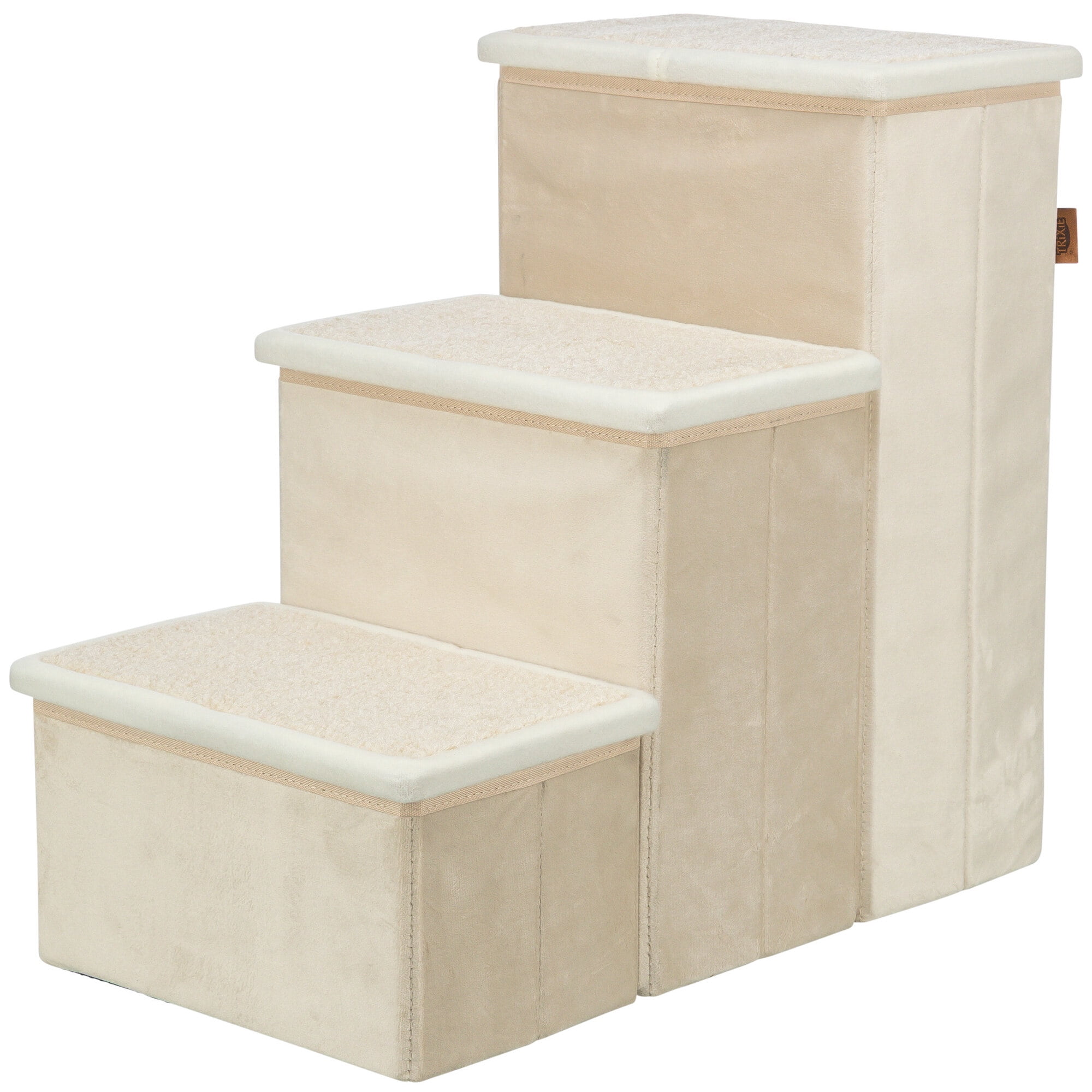 TRIXIE 3-Step Foldable Velour Pet Stairs with Storage, Beige