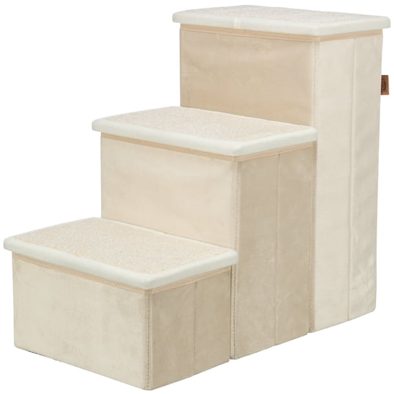 TRIXIE 3-Step Foldable Velour Pet Stairs with Storage, Beige