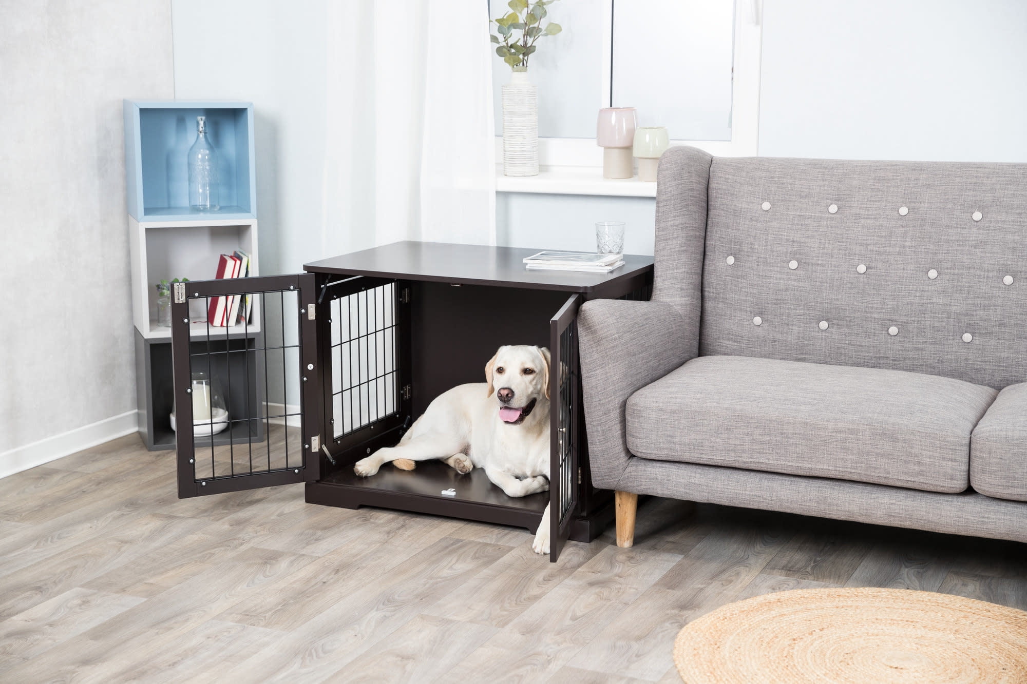 Medium Espresso Brown Wooden Dog Crate Table