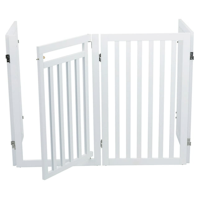TRIXIE 4Panel Foldable Wood Freestanding Pet Gate, Walk Thru Door
