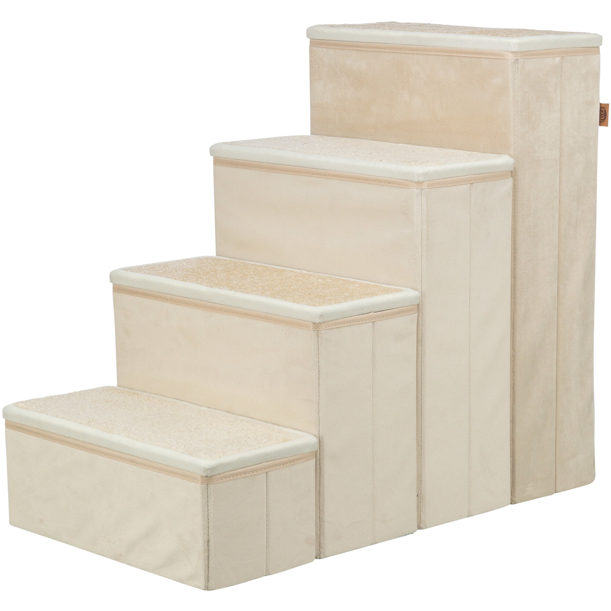 TRIXIE 4-Step Foldable Velour Pet Stairs with Storage, Beige
