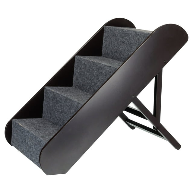 TRIXIE 4-Step Wooden Pet Stairs with Adjustable Height and Carpet Treads, Brown