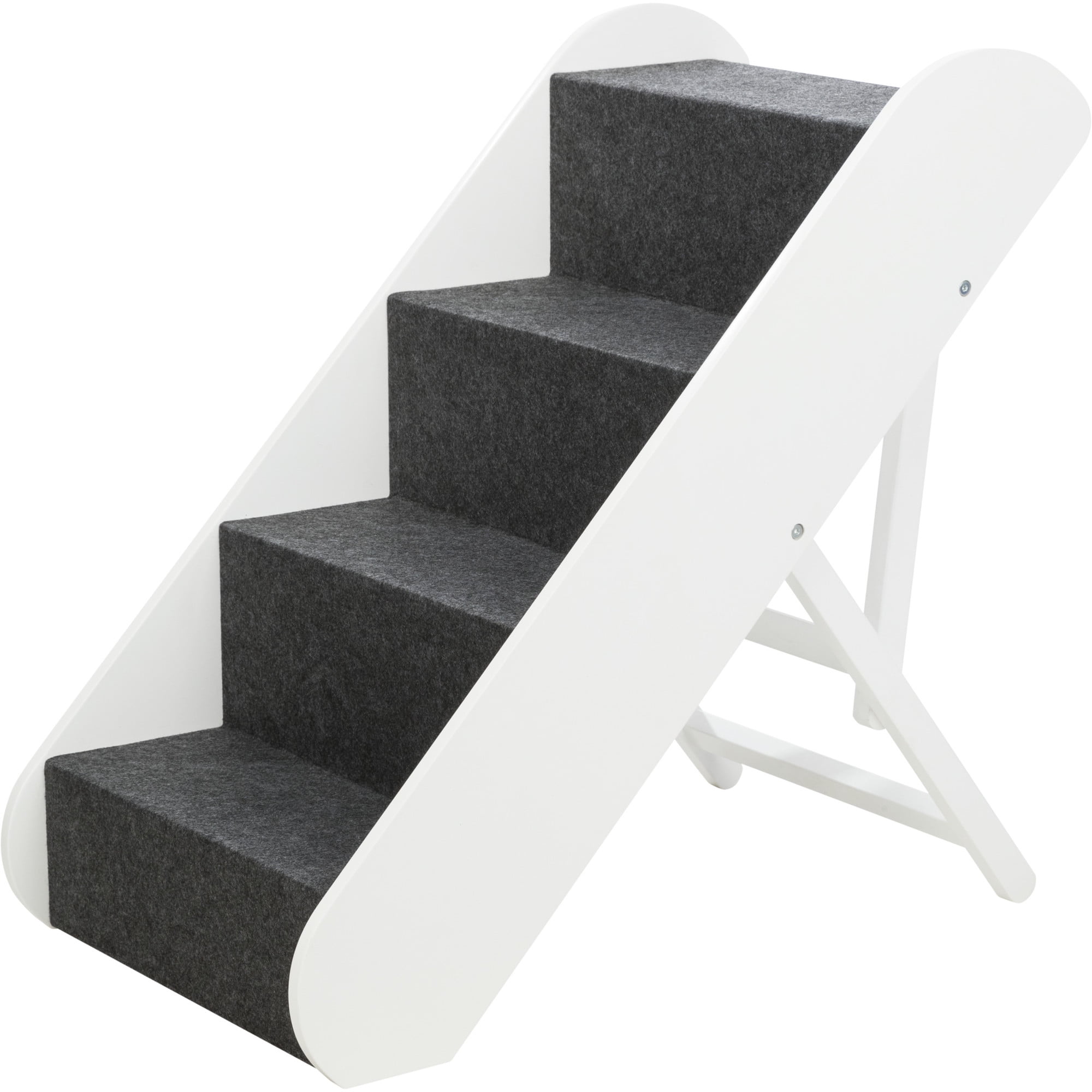 White Adjustable 4-Step Pet Stairs with Carpet Treads