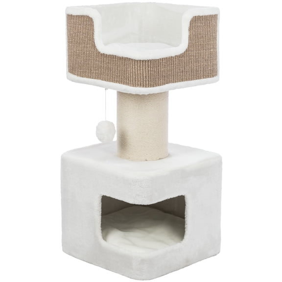 TRIXIE Ava XXL Jute & Plush 2-Level 34" Cat Tree with Scratching Post & Condo, Brown