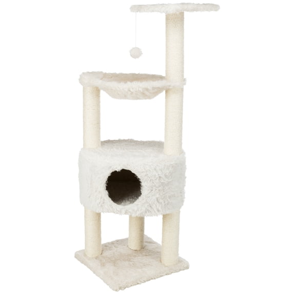 TRIXIE Baza Plush & Jute 52" Cat Tower Scratching Posts Condo Perch Hammock Cat Toy, Cream