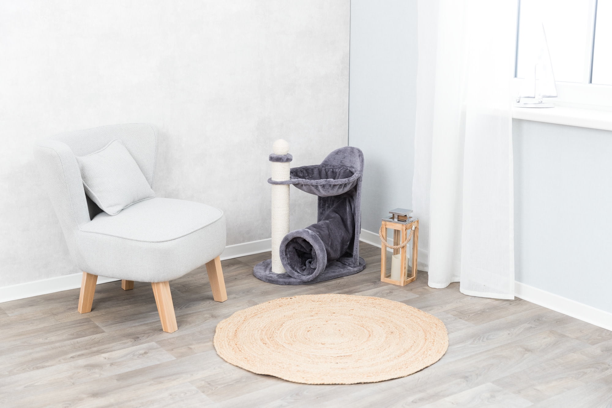 TRIXIE Baza Gandia Jute & Plush 2-Level 26.8" Cat Tree with Scratching Post & Hammock, Gray