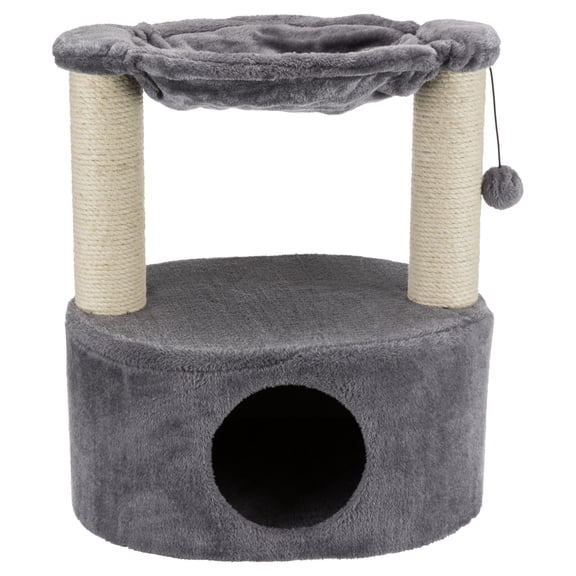 TRIXIE Baza Grande Plush & Sisal 24" Cat Tree, Cat Condo and Hammock, Cat Toy, Gray