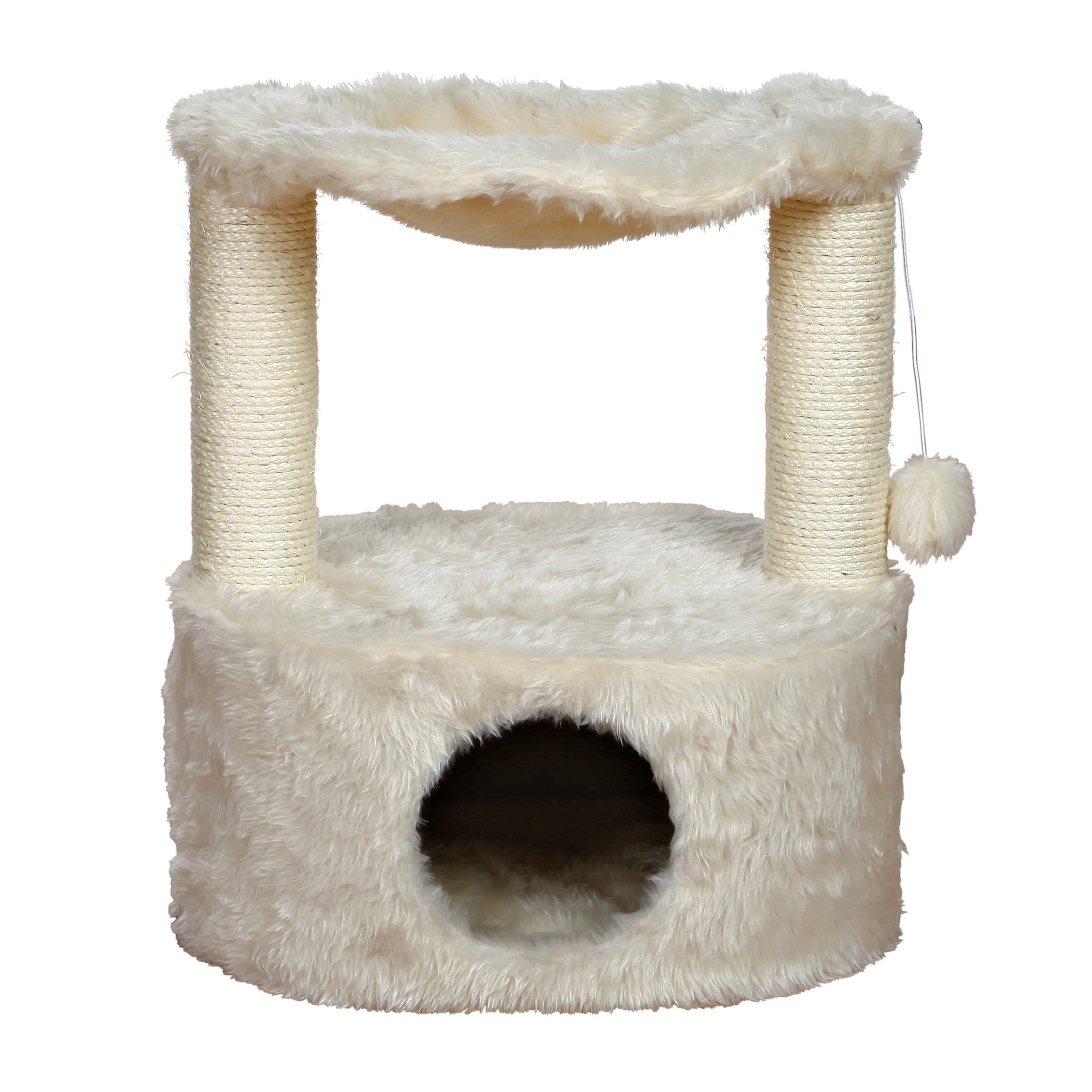TRIXIE Baza Grande Plush & Sisal 24" Cat Tree, Cat Condo and Hammock, Cat Toy, Cream