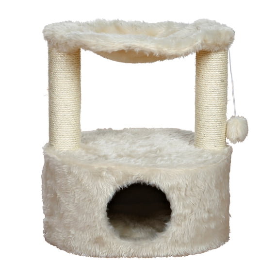 TRIXIE Baza Grande Plush & Sisal 24" Cat Tree, Cat Condo and Hammock, Cat Toy, Cream