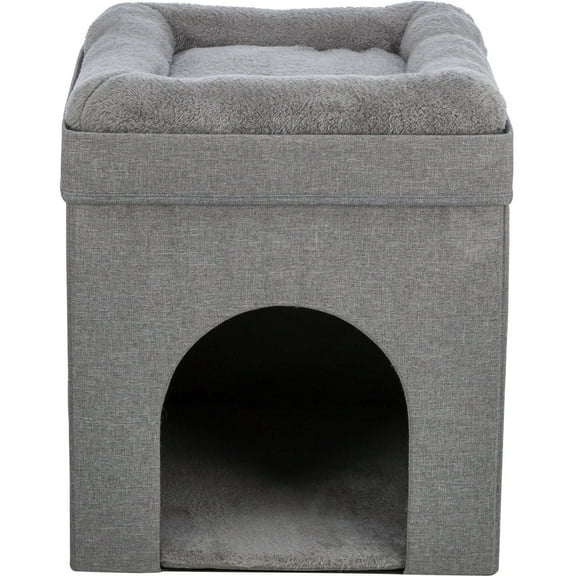 TRIXIE Crazy Cube Stackable 1-Story Indoor Cat Condo, Cat House with Scratching Pad, Gray