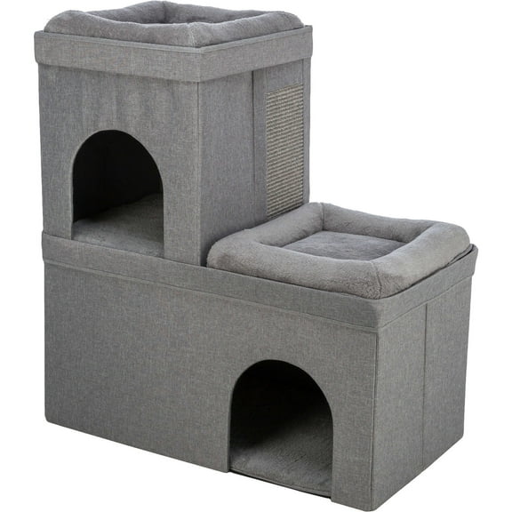 TRIXIE Crazy Cube Stackable 2-Story Indoor Cat Condo, Cat House with Scratching Pad, Gray