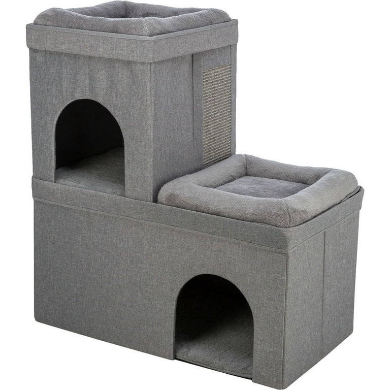TRIXIE Crazy Cube Stackable 2 Story Indoor Cat Condo Cat House with Scratching Pad Gray