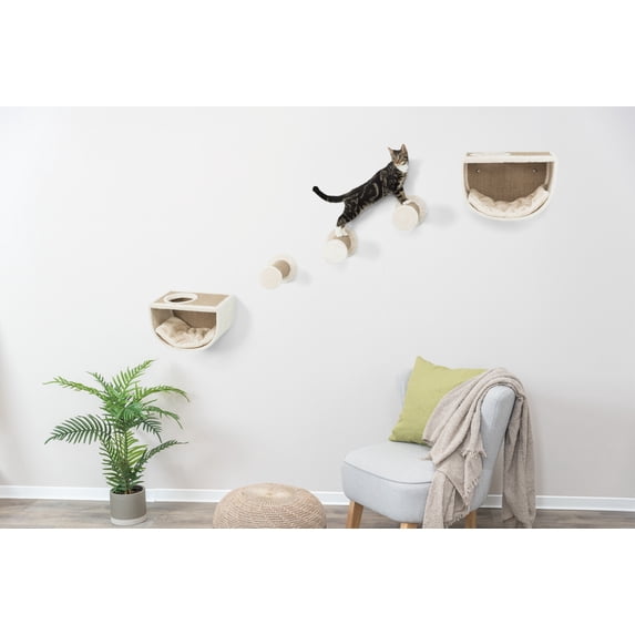 TRIXIE Eden Wall Mount Cat Tree Set, 2 Condos with 3 Steps, Cat Furniture, Scratching Post, Brown