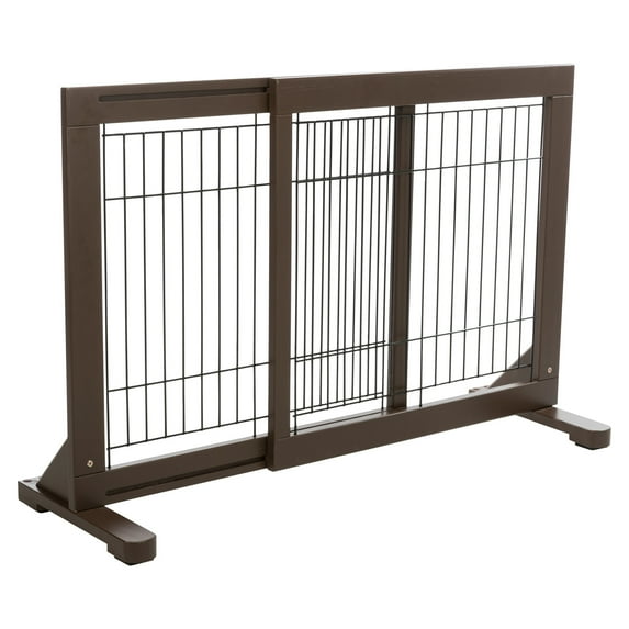 TRIXIE Adjustable Wooden Freestanding Pet Gate, 24" Tall Step Over, Expands to 42.5", Brown