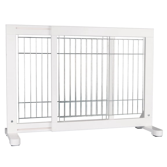 TRIXIE Adjustable Wooden Freestanding Pet Gate, 24" Tall Step Over, Expands to 42.5", White