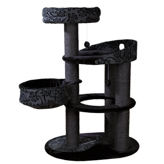 TRIXIE Filippo 4-Level 45" Cat Tree, Sisal Scratching Post, Plush Condo-Hammock, Dk Gray
