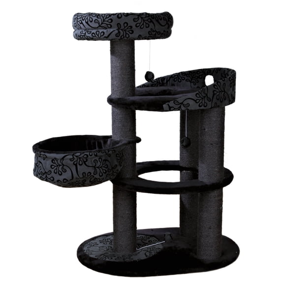 TRIXIE Filippo 4-Level 45" Cat Tree, Sisal Scratching Post, Plush Condo-Hammock, Dk Gray