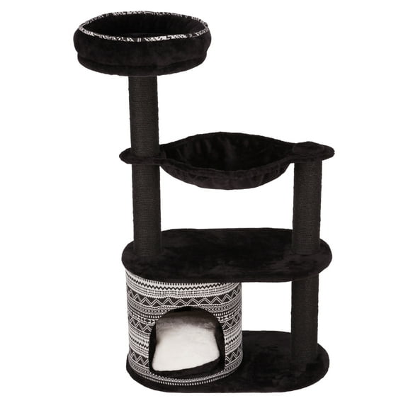 TRIXIE Giada Plush & Sisal 4-Level 44" Cat Tree with Scratching Posts, Condo & Hammock, Black