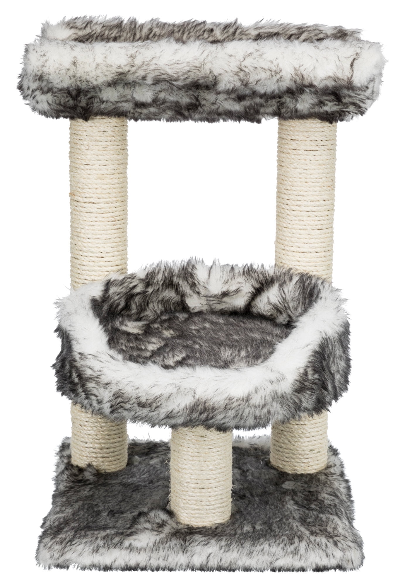 24.4" Black and White Plush Cat Tree with Sisal Posts