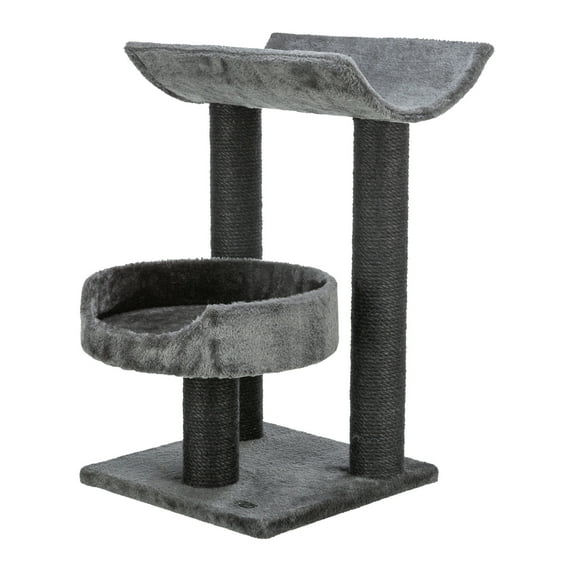 TRIXIE Isaba Plush 2-Level 24.4" Cat Tree with Sisal Scratching Posts, 2 Perch, Black/Gray