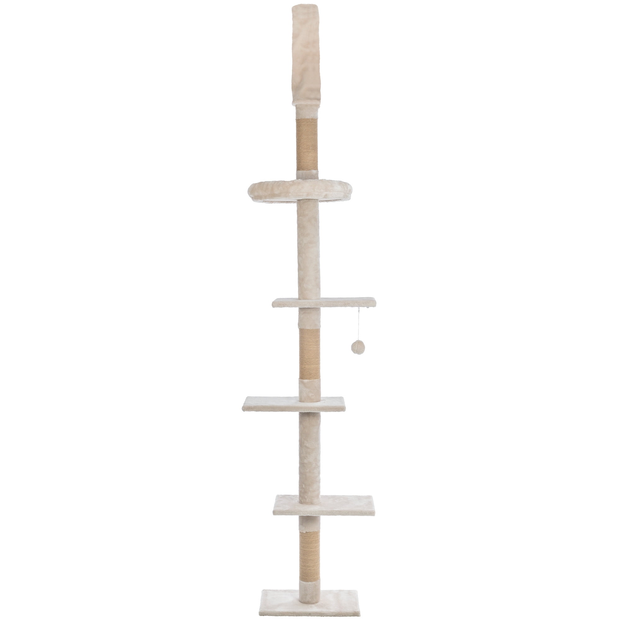 Beige Sisal and Plush 90.5"-104" Ceiling Mount Cat Tree
