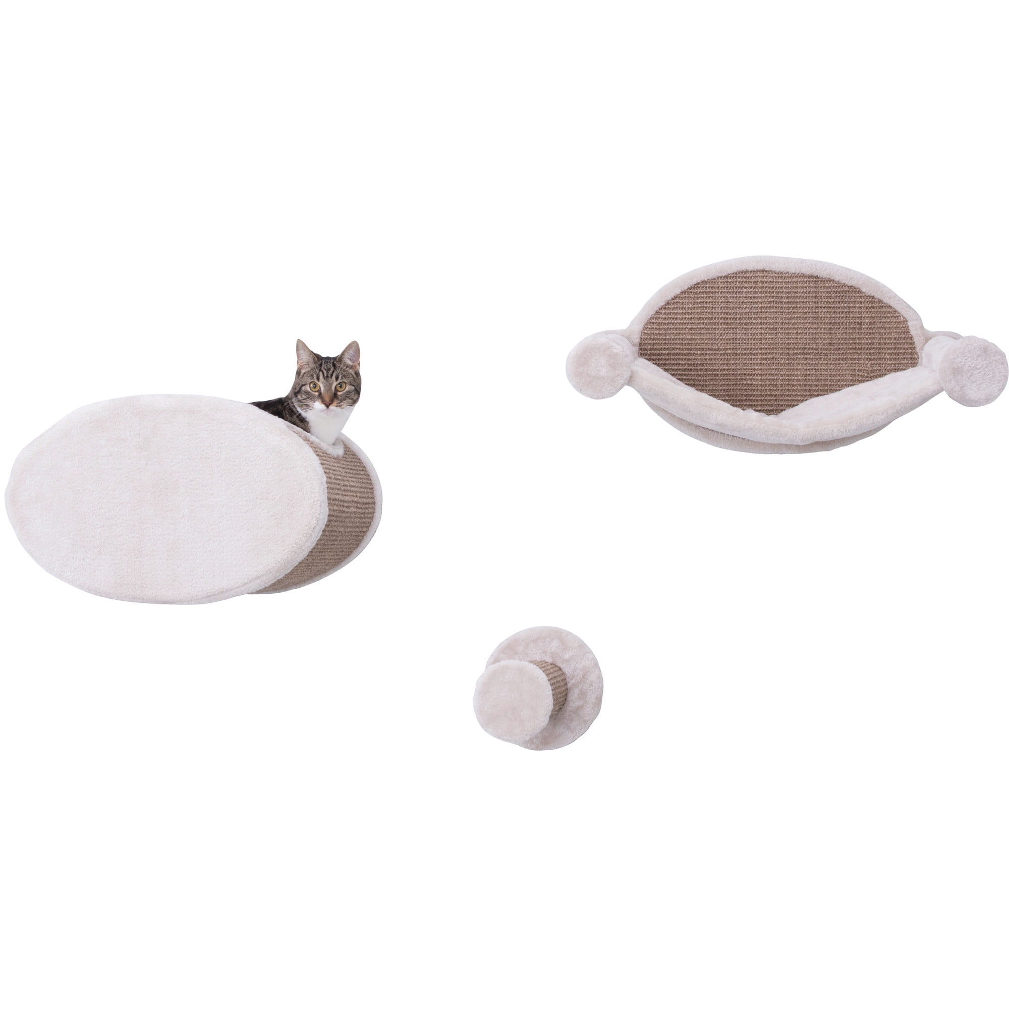 Light Gray and Beige Sisal Wall Mounted Cat Lounge Set