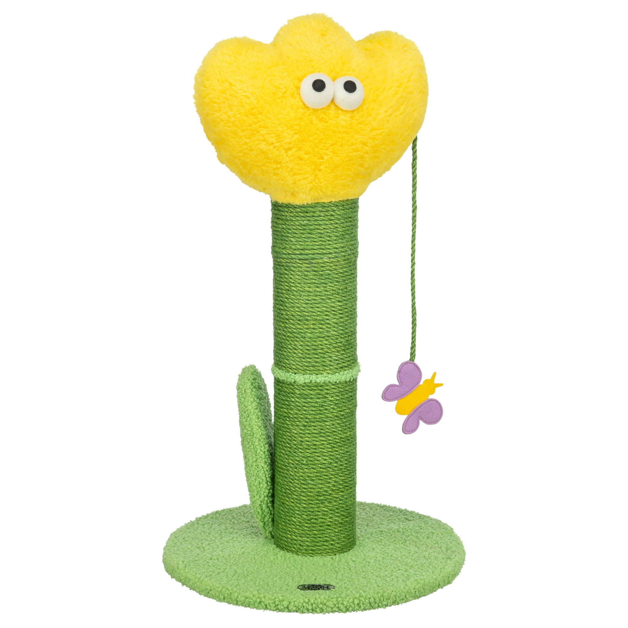 TRIXIE Lillian 22 Inch Jute Cat Scratching Post, Whimsical Cat Tree with Dangling Toy, Green/Yellow
