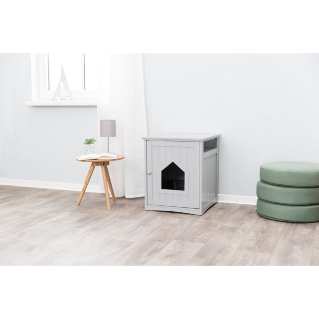 TRIXIE Litter Box Enclosure Hide Litter Boxes Storage Drawer Indoor Cat Home, Accent Table, Gray