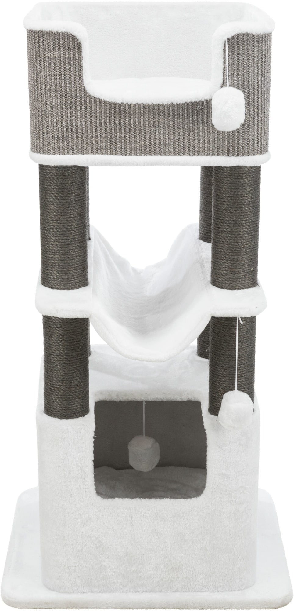 Gray and White Sisal Plush 3-Level Cat Tree with Condo