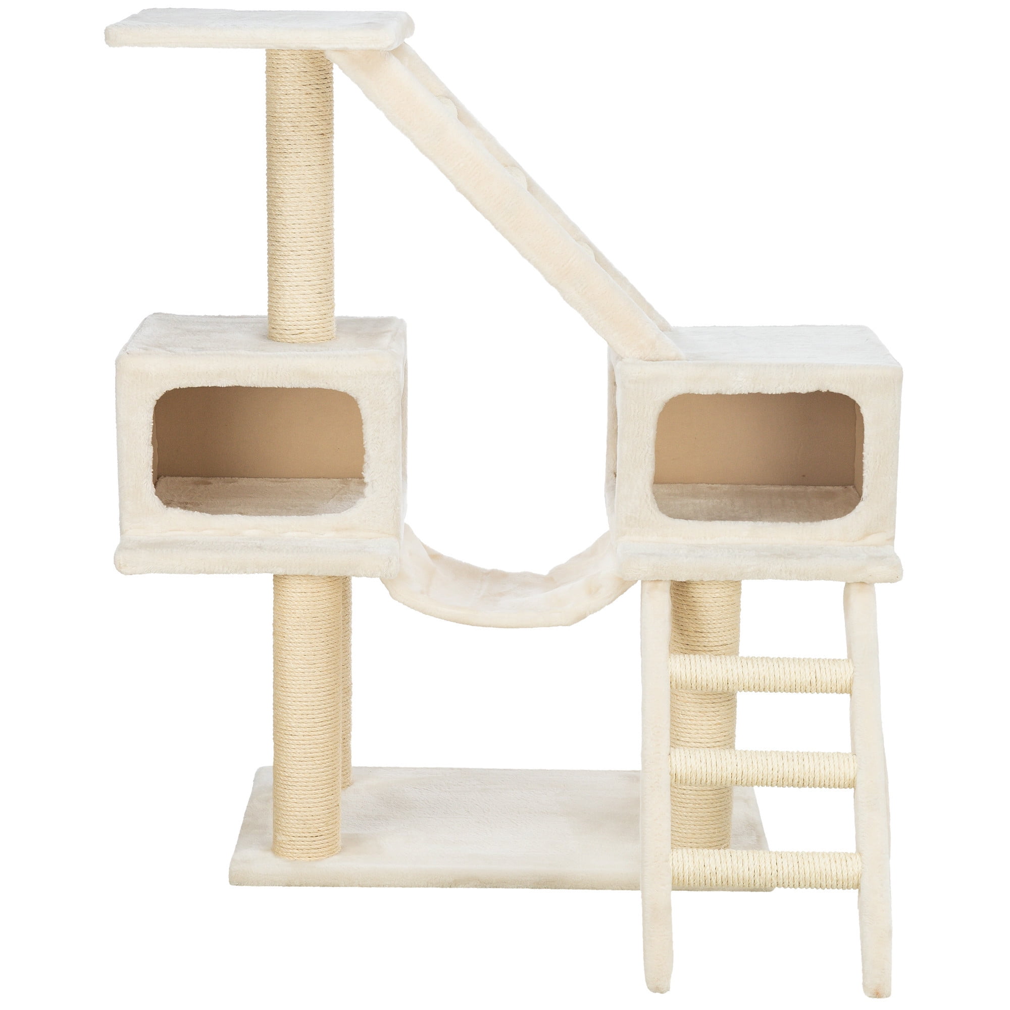 Beige Sisal 3-Level Cat Tree with Hammock and Condos