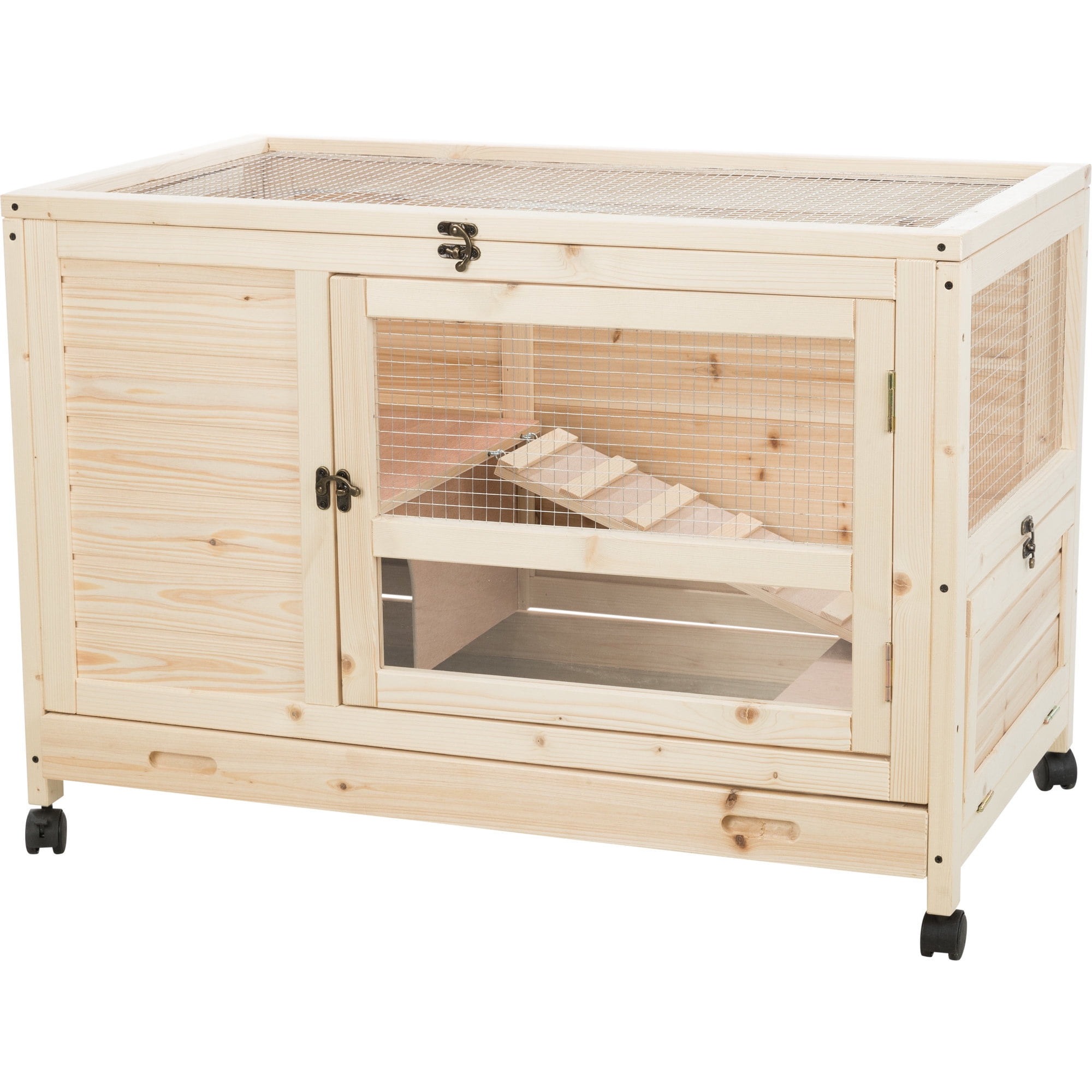 TRIXIE Mobile Indoor 1-Story Wooden Small Animal Cage with Wheels & Pull-Out Tray, Brown