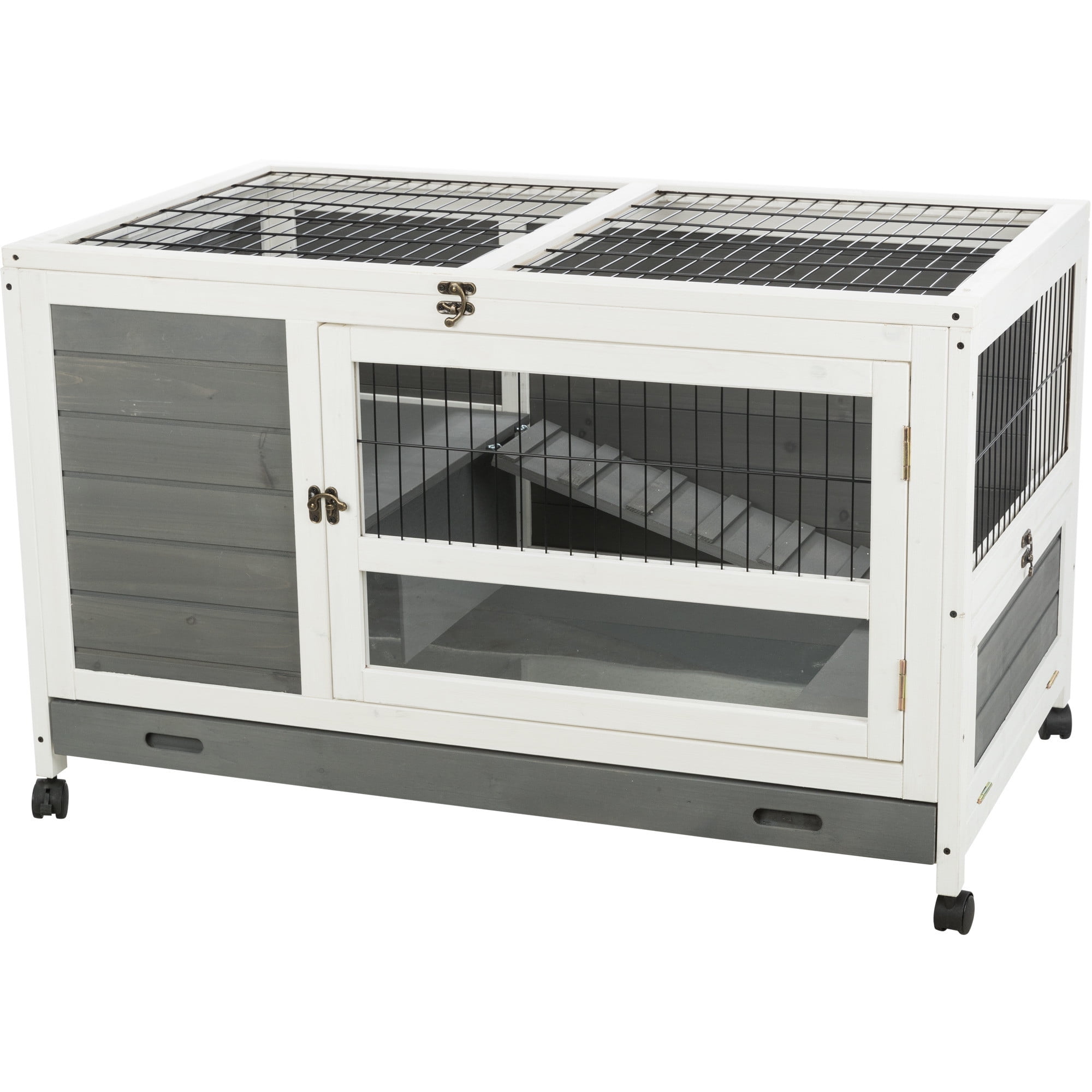 TRIXIE Mobile Indoor 1-Story Wooden Small Animal Cage with Wheels & Pull-Out Tray, Gray