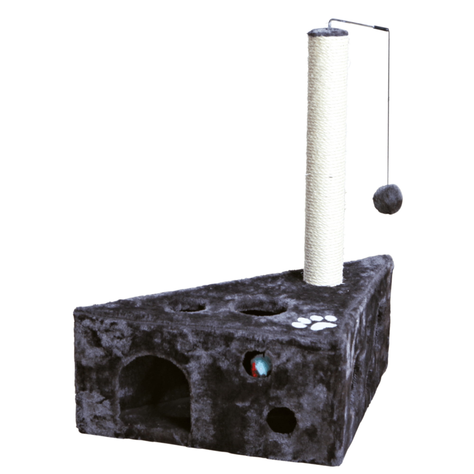 TRIXIE Murcia Sisal 26" Cat Scratching Post with Plush-Covered Condo and Cat Toy, Gray