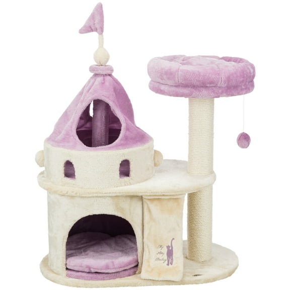 TRIXIE My Kitty Castle Plush 35.5" Cat Tree, Sisal Scratching Posts, Rustling Fabric Beige