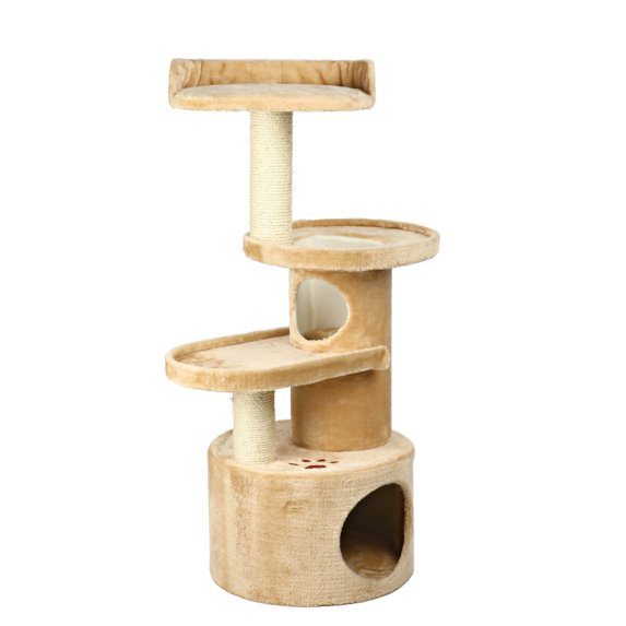 TRIXIE Oviedo Plush 3-Level 41" Cat Tree with Sisal Scratching Posts, Condo & Tunnel Beige