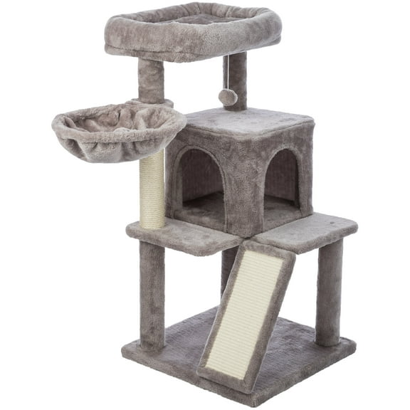 TRIXIE Pepito Plush & Sisal 2-Level 39.4" Cat Tree with Scratching Posts & Condo, Gray