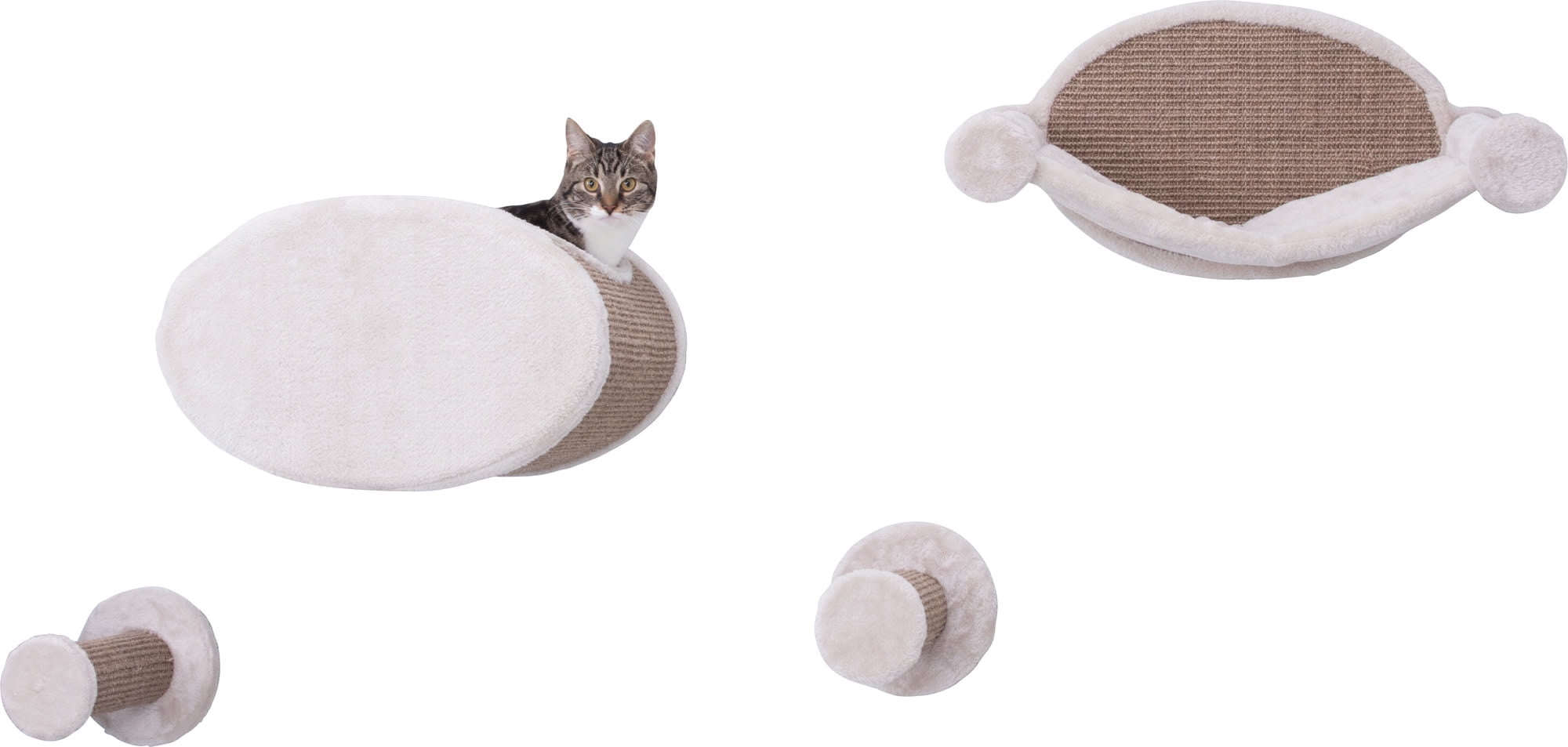 TRIXIE Plush & Sisal Cover Cat Perch with Steps Hammock & Condo, 4 Piece Set, Brown-Greige