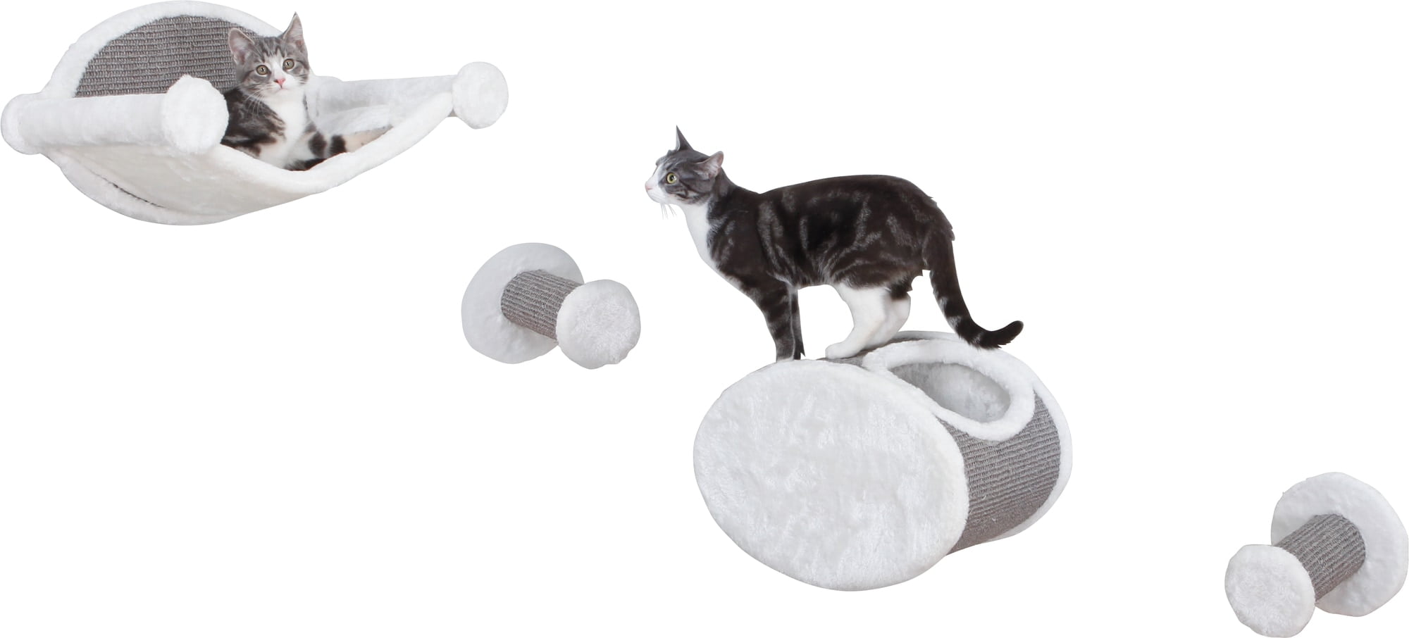 TRIXIE Plush & Sisal Cover Cat Perch with Steps Hammock & Condo, 4 Piece Set, Gray-White