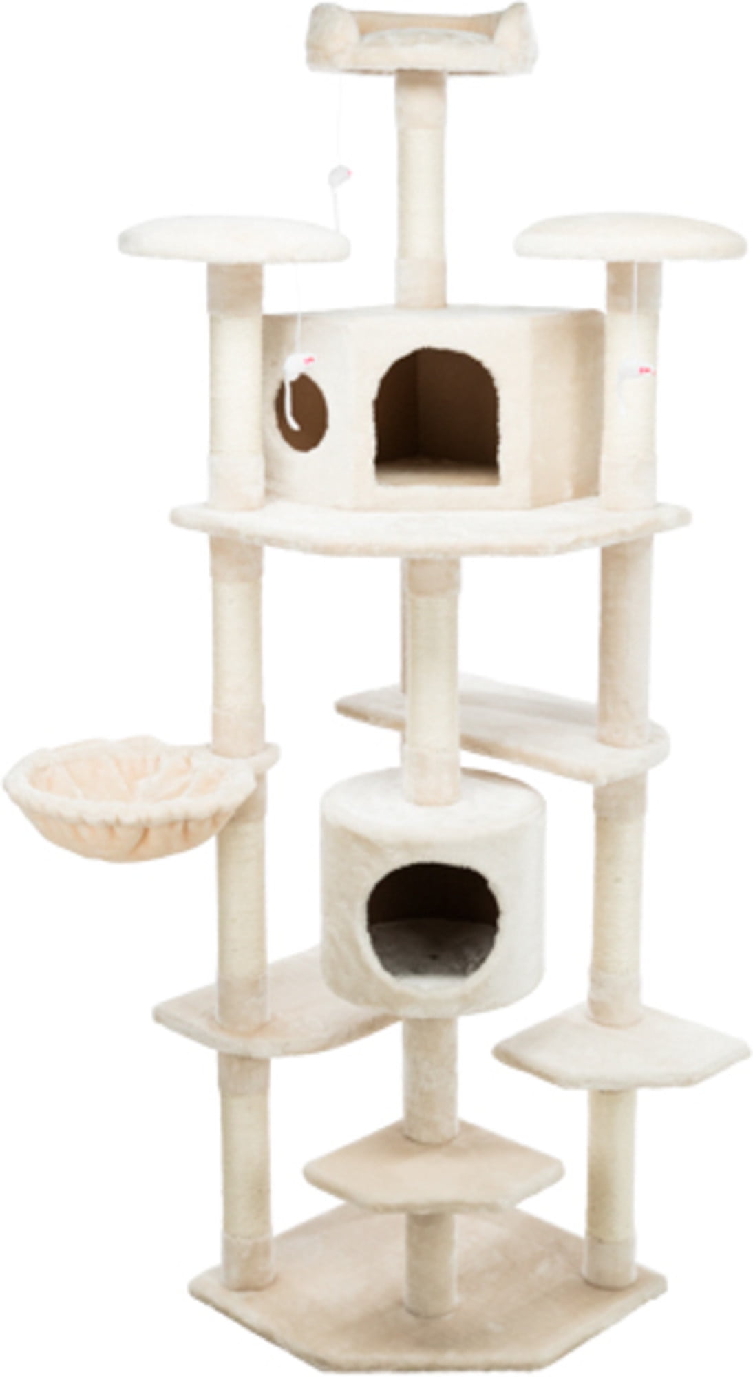 Cream 70" Sisal and Plush 7-Level Cat Tree Tower