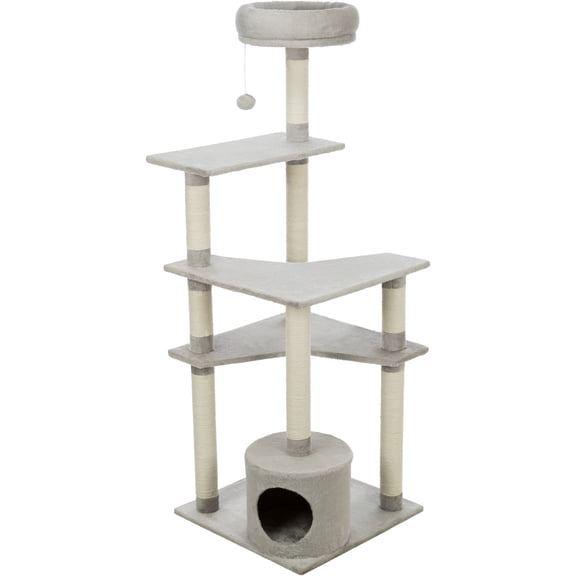 TRIXIE Seli Plush 4-Level 59" Cat Tree with Sisal Scratching Posts, Condo & Cat Toy, Cream