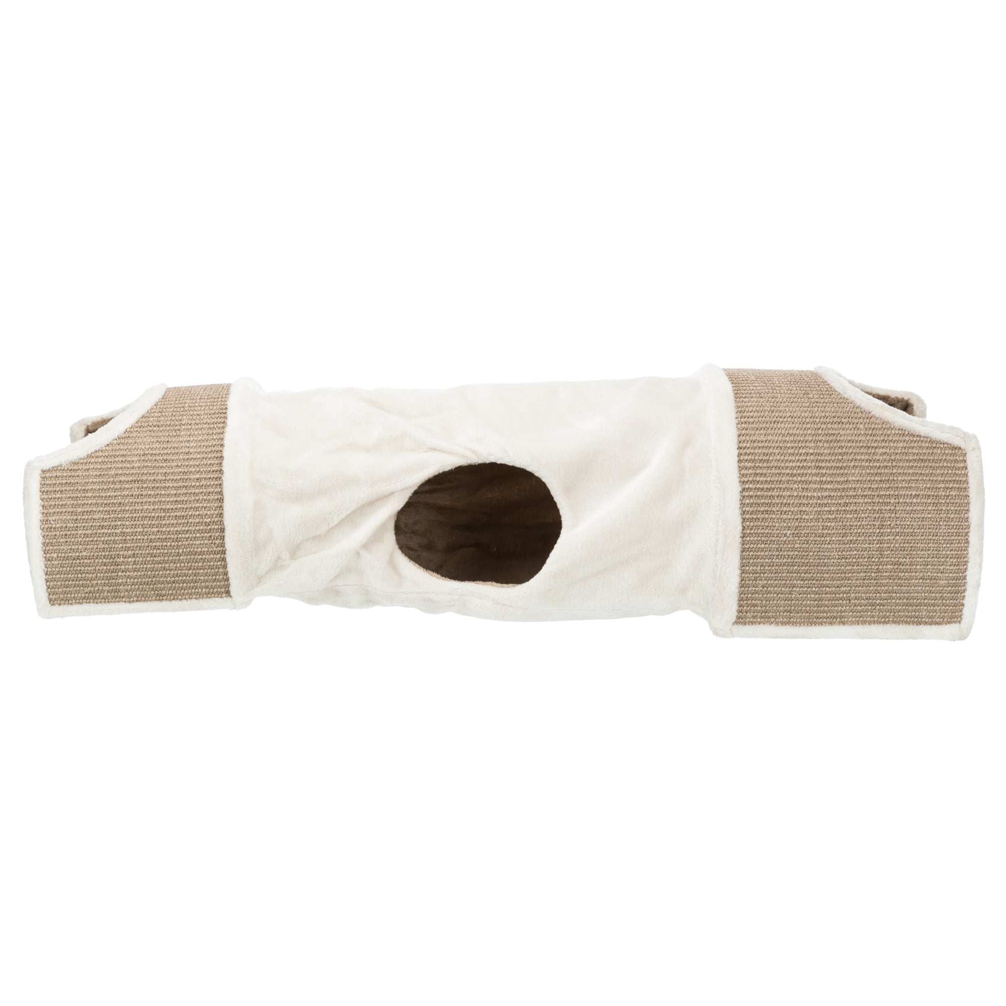 Cream and Brown Sisal Cat Tunnel with Plush Condos