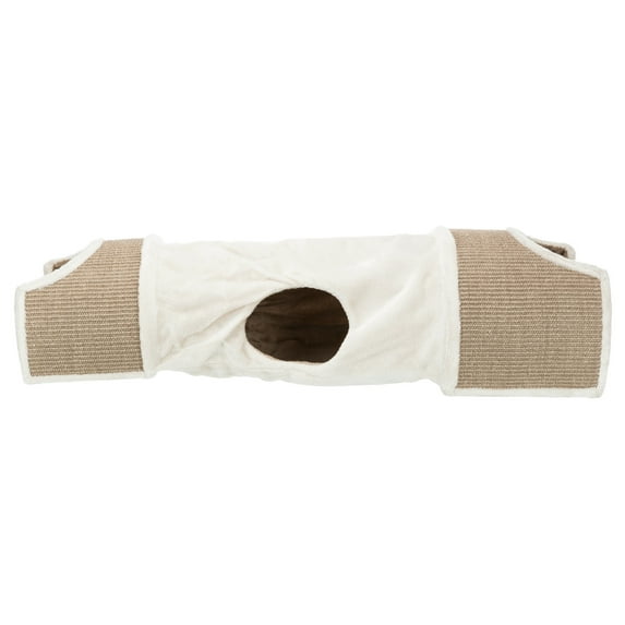 TRIXIE Sisal & Plush 1-Level 11.8" Cat Condos with Scratching Surface, Tunnel & Cat Toy, Brown