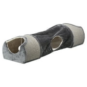 TRIXIE Sisal & Plush 1-Level 11.8" Cat Condos with Scratching Surface, Tunnel & Cat Toy, Gray