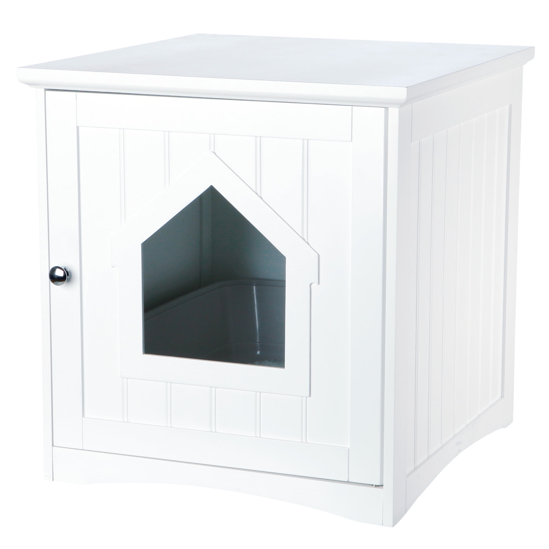 White Wooden Cat Litter Box Enclosure with Front Door